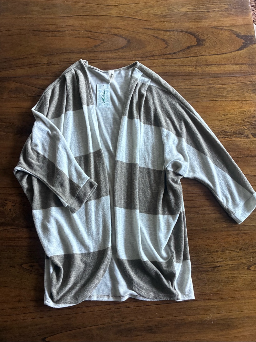 mahina Light Blue and Brown Open-Front Men's Striped Cardigan NWT